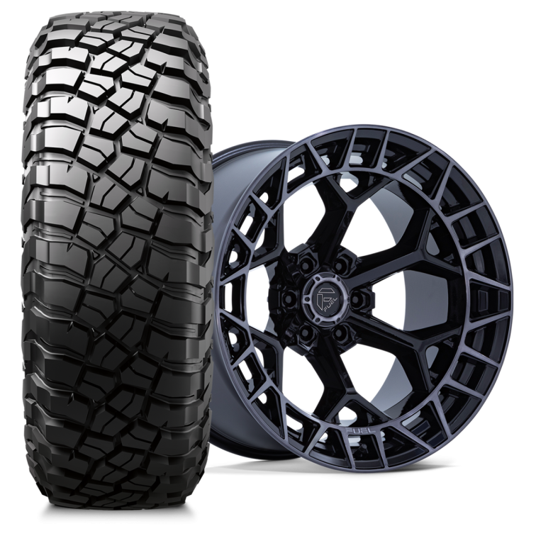 Fuel FC873 CHARGER + BFGoodrich Mud Terrain T/A KM3 Gloss Black Brushed Face Dark Tint